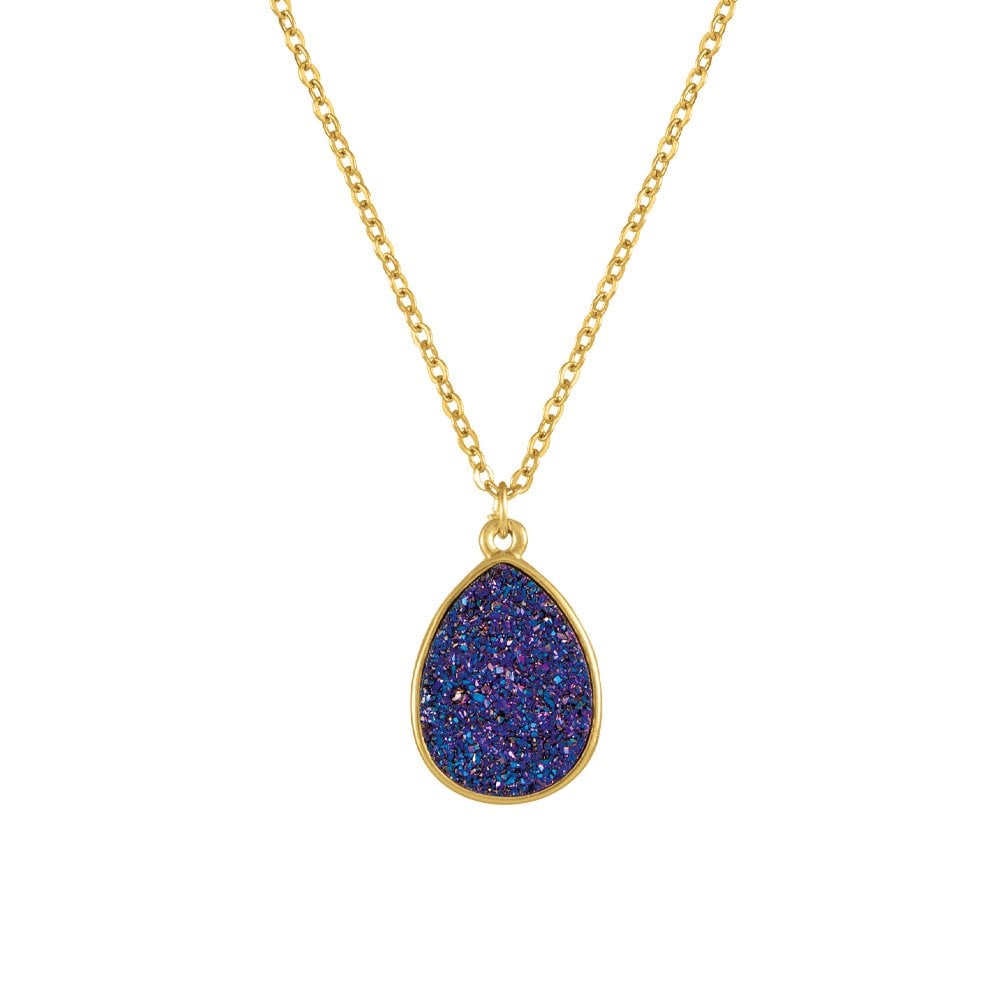 Desirable Violet Blue Druzy Effect Gold Tone Pendant