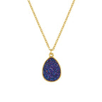 Desirable Violet Blue Druzy Effect Gold Tone Pendant