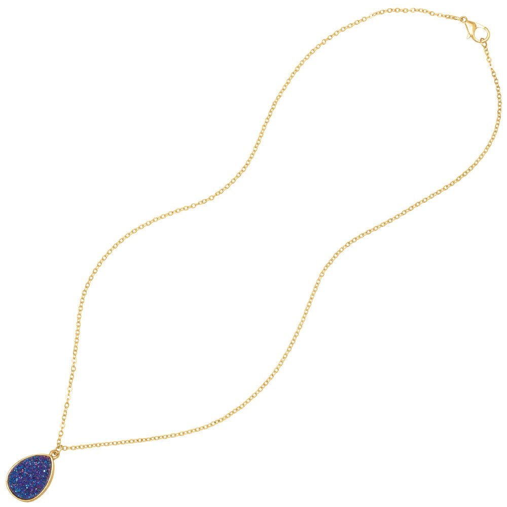 Desirable Violet Blue Druzy Effect Gold Tone Pendant