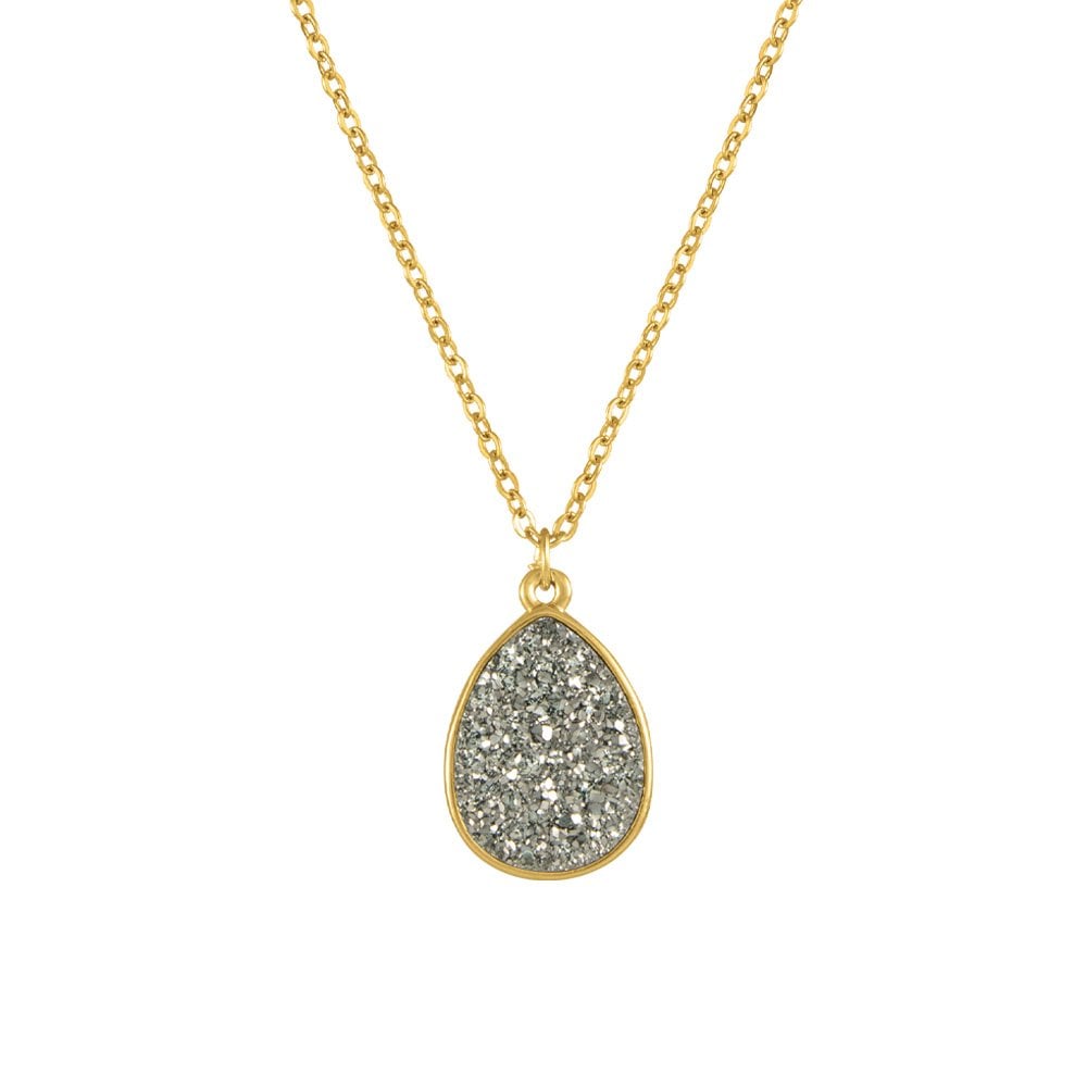 Desirable Grey Druzy Effect Gold Tone Pendant