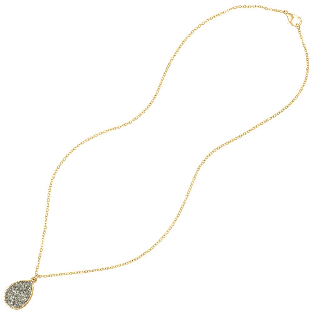Desirable Grey Druzy Effect Gold Tone Pendant
