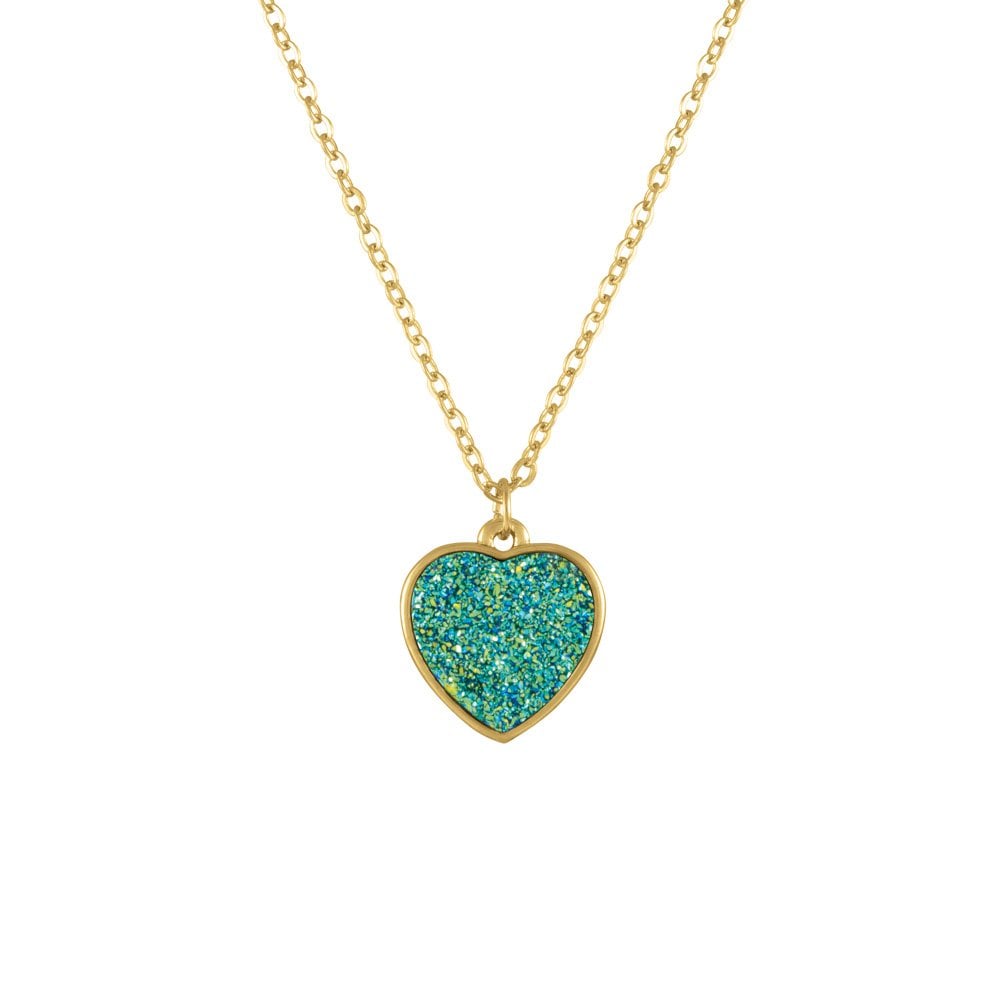 True Love Teal Druzy Effect Gold Tone Heart Pendant