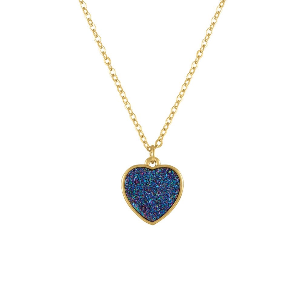 True Love Violet Blue Druzy Effect Gold Tone Heart Pendant