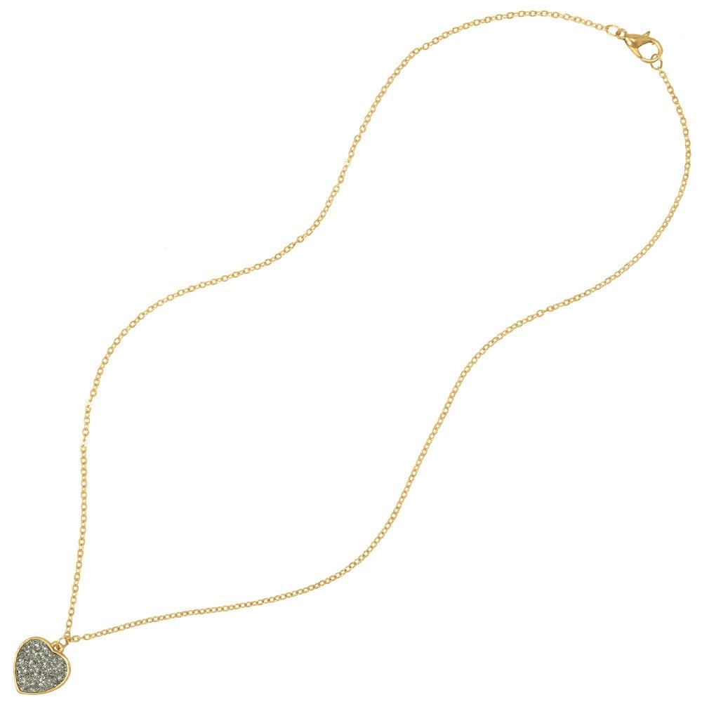 True Love Grey Druzy Effect Gold Tone Heart Pendant
