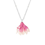 Magnolia Pink and White Enamel Silver Tone Flower Pendant