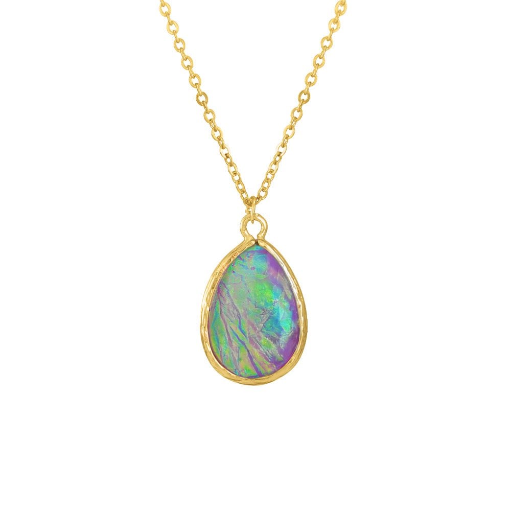 Serendipity Purple Opalescent Teardrop Gold Tone Pendant