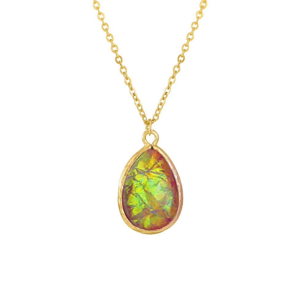 Serendipity Red Opalescent Teardrop Gold Tone Pendant