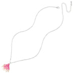 Magnolia Pink and White Enamel Silver Tone Flower Pendant