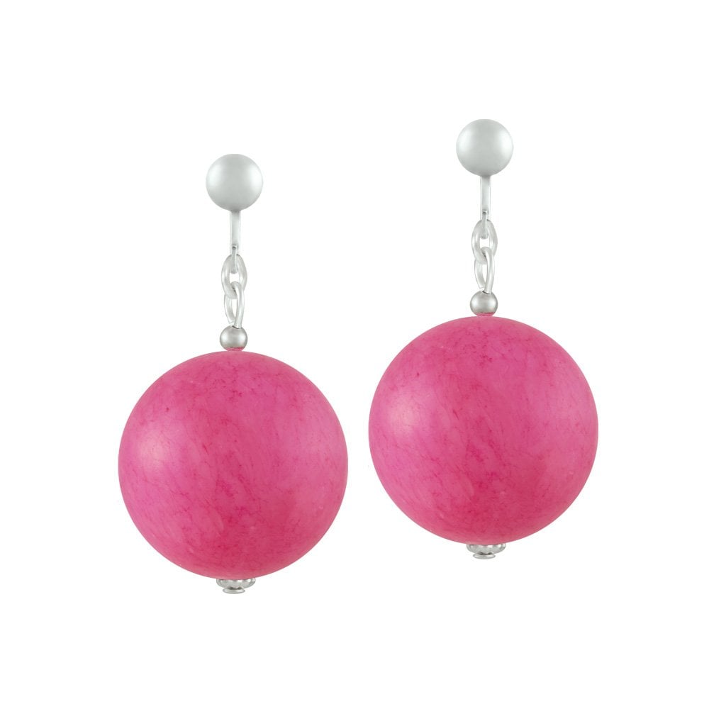 Vanity Dark Pink Mountain Jade Drop Clip On Earrings