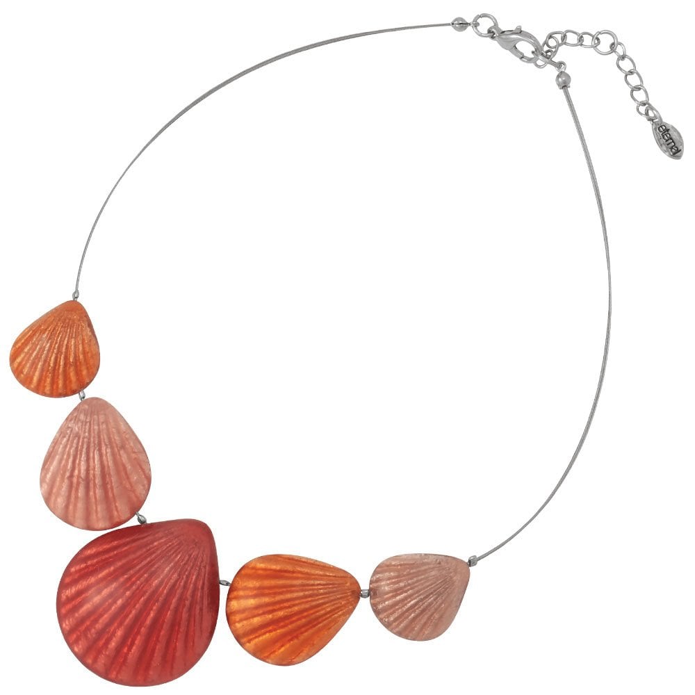 Coastal Shades of Coral Silvered Resin and Steel Statement Seashell Necklace