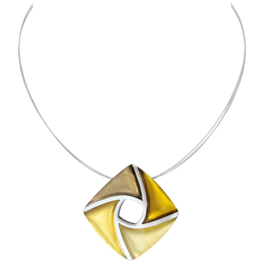 Kite Shades of Gold Silvered Resin and Steel Pendant Necklace