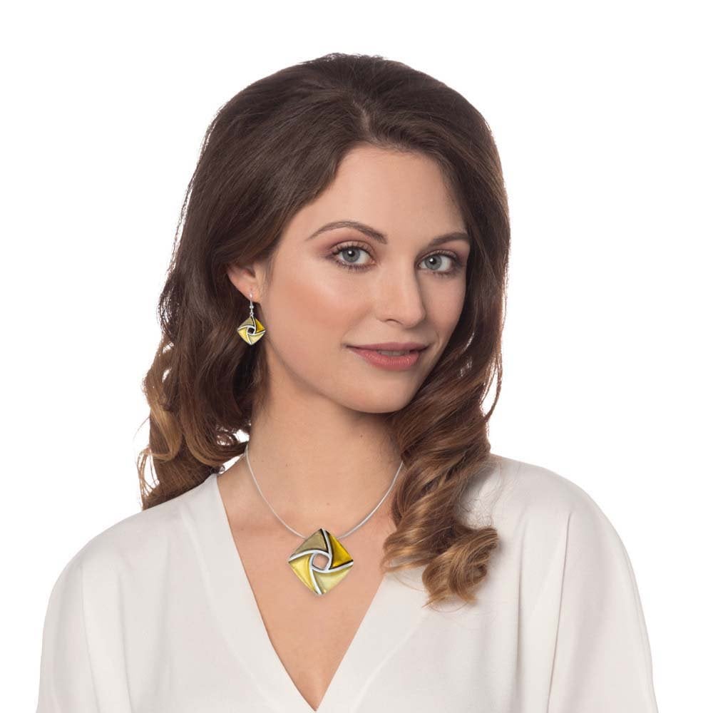 Kite Shades of Gold Silvered Resin and Steel Pendant Necklace