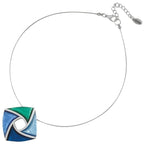 Kite Green and Shades of Blue Silvered Resin and Steel Pendant Necklace