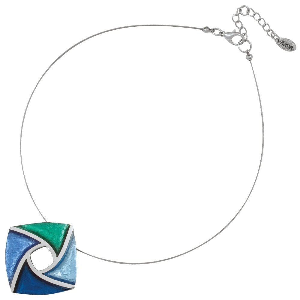 Kite Green and Shades of Blue Silvered Resin and Steel Pendant Necklace