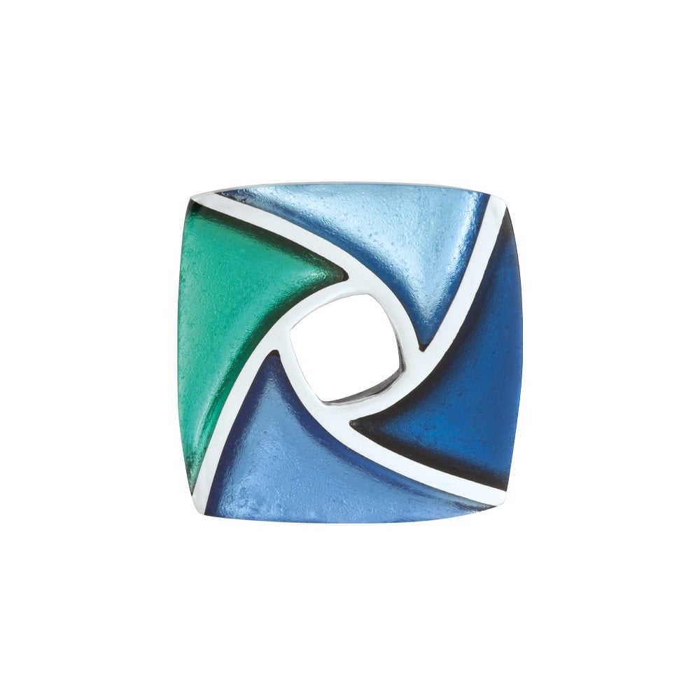 Kite Green and Shades of Blue Silvered Resin Brooch