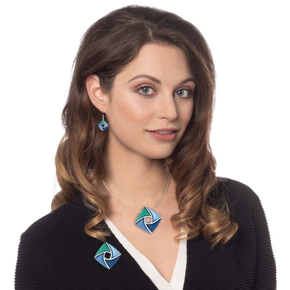 Kite Green and Shades of Blue Silvered Resin Brooch