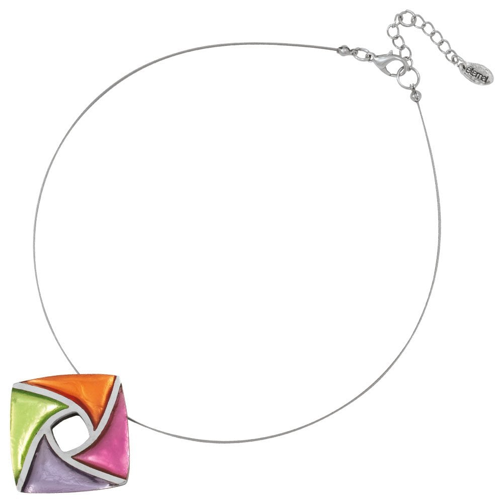 Kite Orange Pink Lilac and Green Silvered Resin and Steel Pendant Necklace