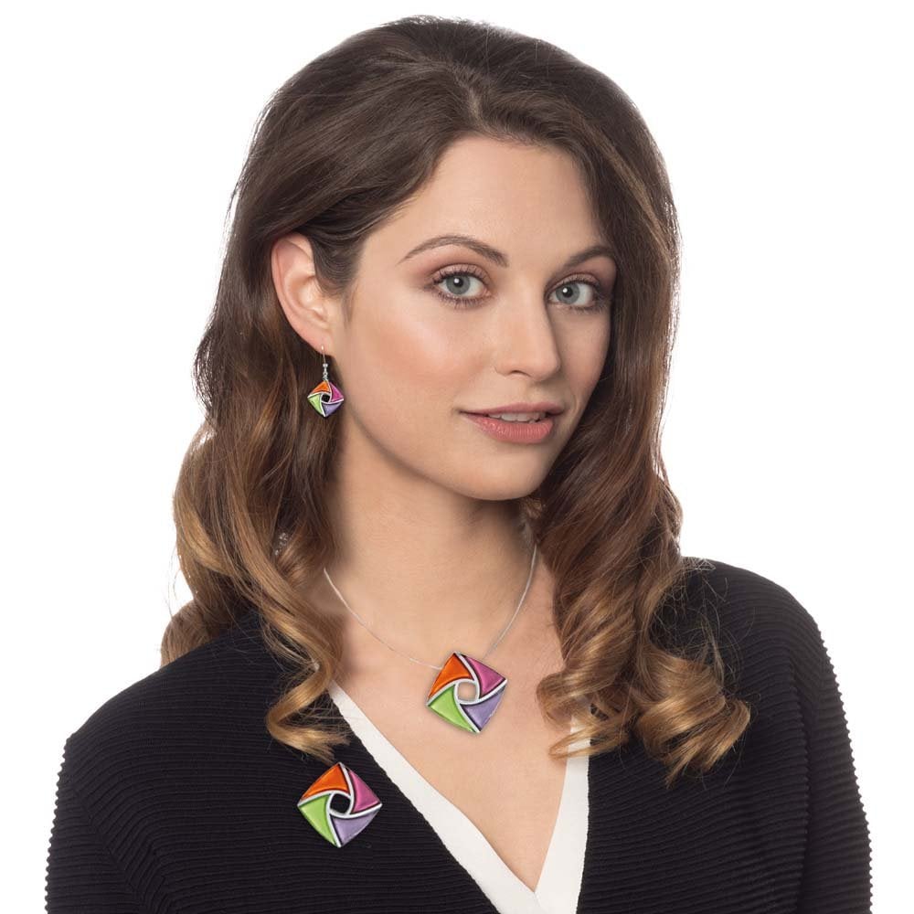 Kite Orange Pink Lilac and Green Silvered Resin Brooch