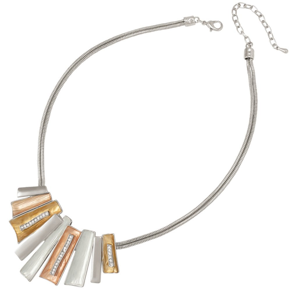 Contempo Three Tone Gold and Crystal Statement Necklace