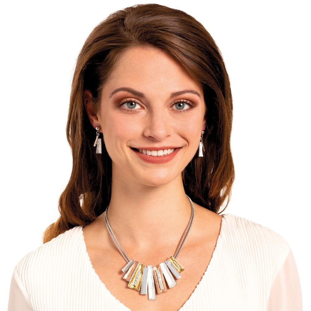 Contempo Three Tone Gold and Crystal Statement Necklace