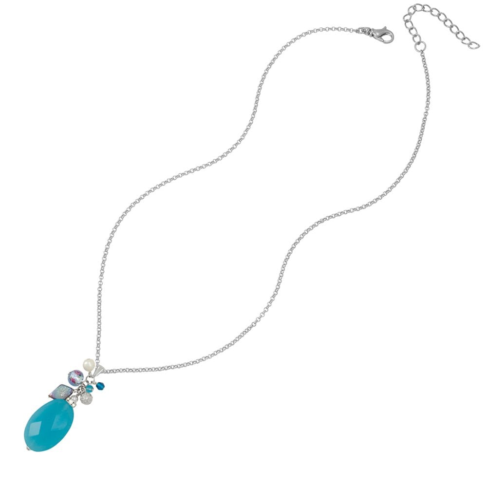 Naturelle Aquamarine Chalcedony Quartz Cluster Silver Tone Pendant