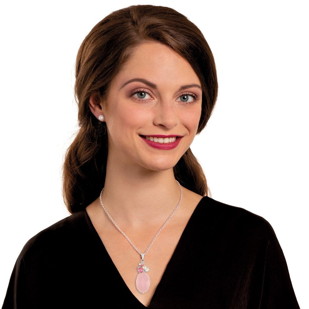 Naturelle Pink Chalcedony Quartz Cluster Silver Tone Pendant