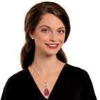 Naturelle Fuchsia Pink Crazy Lace Agate Cluster Silver Tone Pendant