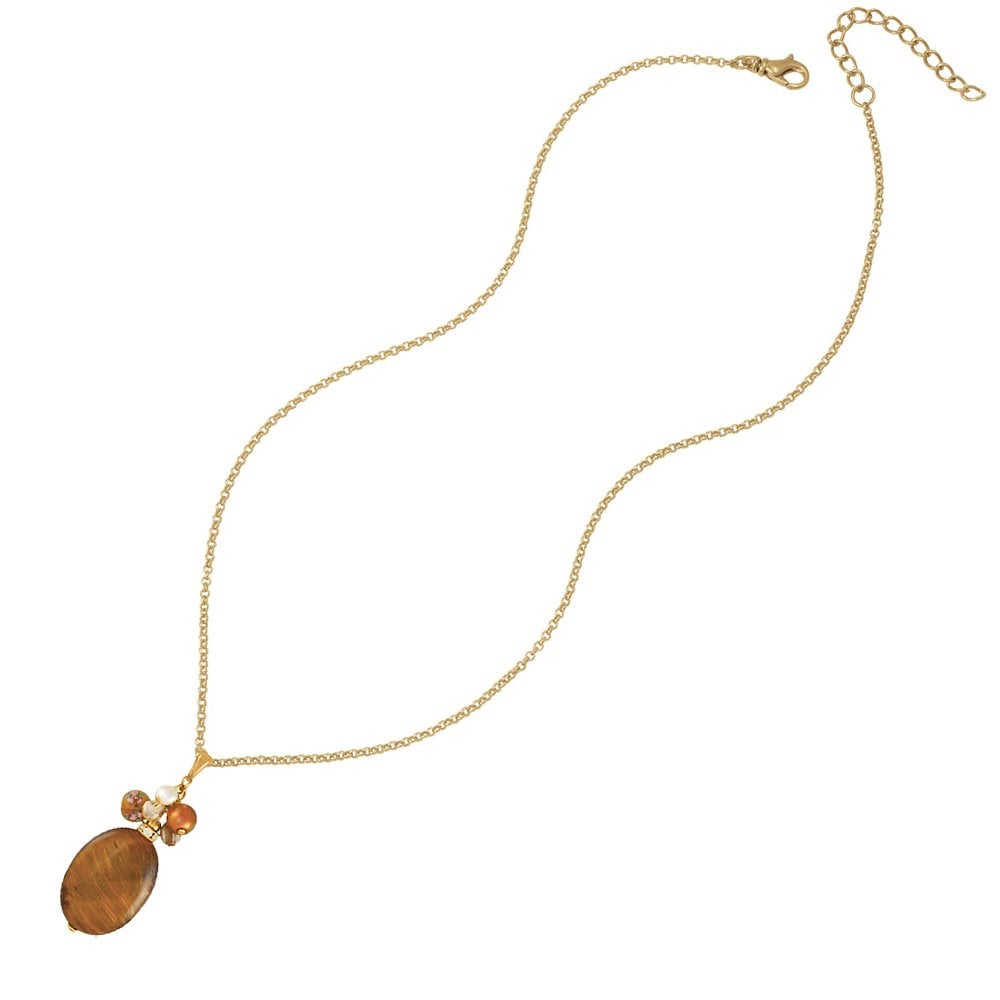 Naturelle Tiger's Eye Cluster Gold Tone Pendant