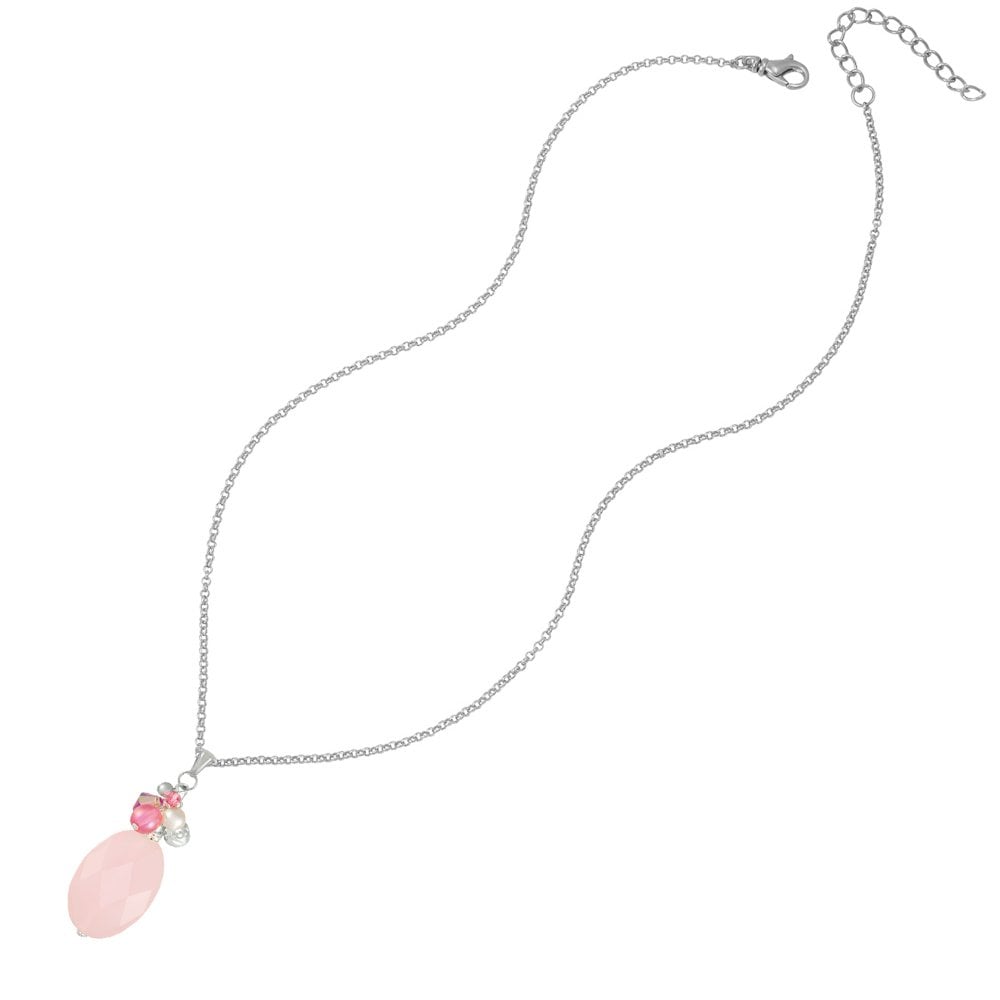 Naturelle Pink Chalcedony Quartz Cluster Silver Tone Pendant