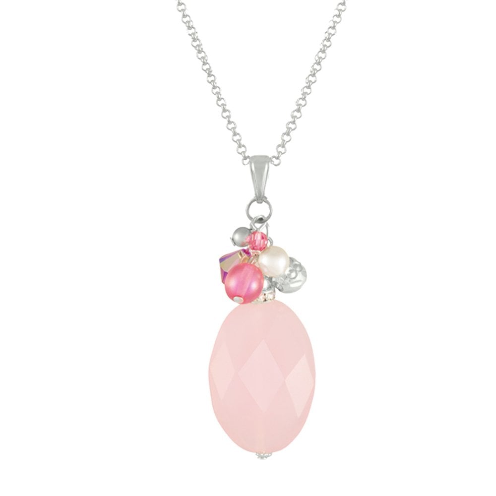 Naturelle Pink Chalcedony Quartz Cluster Silver Tone Pendant
