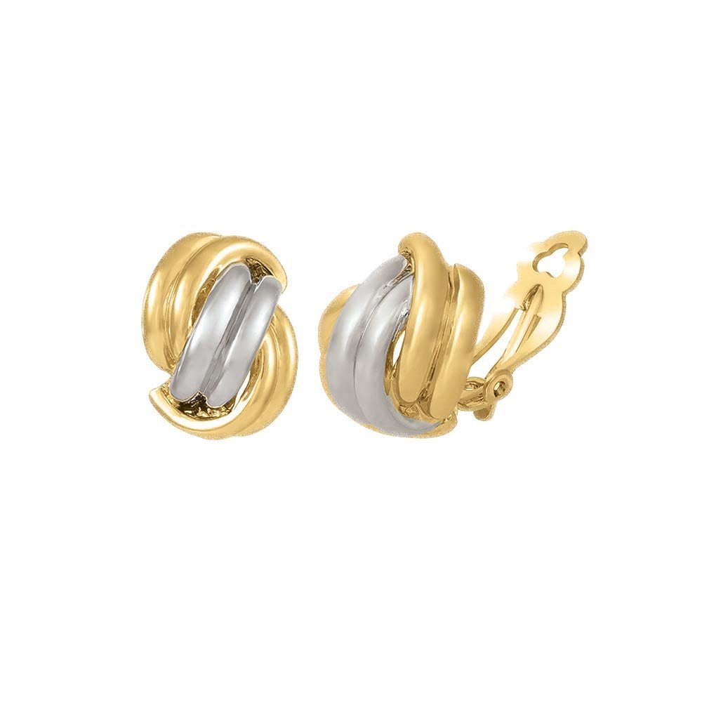 Twinned Classic High Gloss Two Tone Gold and Silver Clip On Earrings