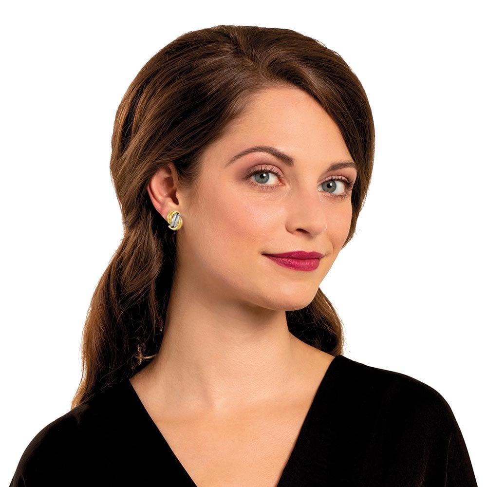 Twinned Classic High Gloss Two Tone Gold and Silver Clip On Earrings