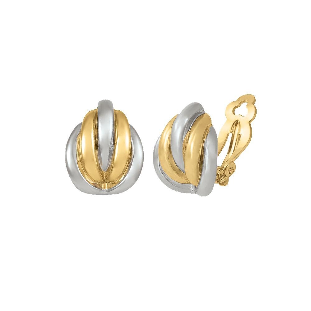 Sophisticate Classic High Gloss Two Tone Gold and Silver Clip On Earrings