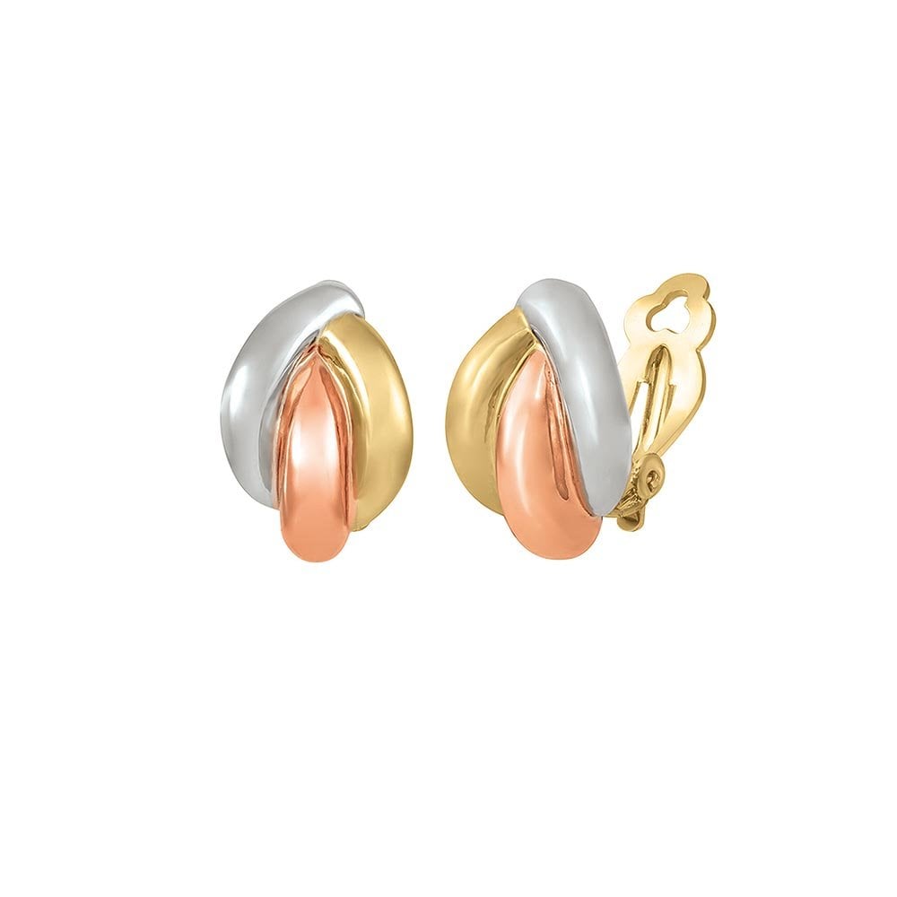 Couture Classic High Gloss Three Tone Gold Clip On Earrings