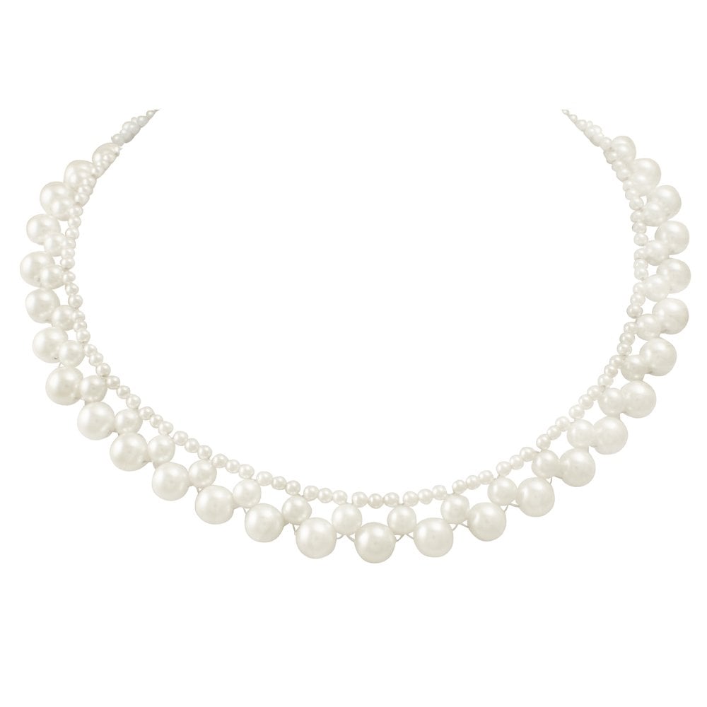 Versailles White South Sea Shell Pearl Silver Tone Necklace
