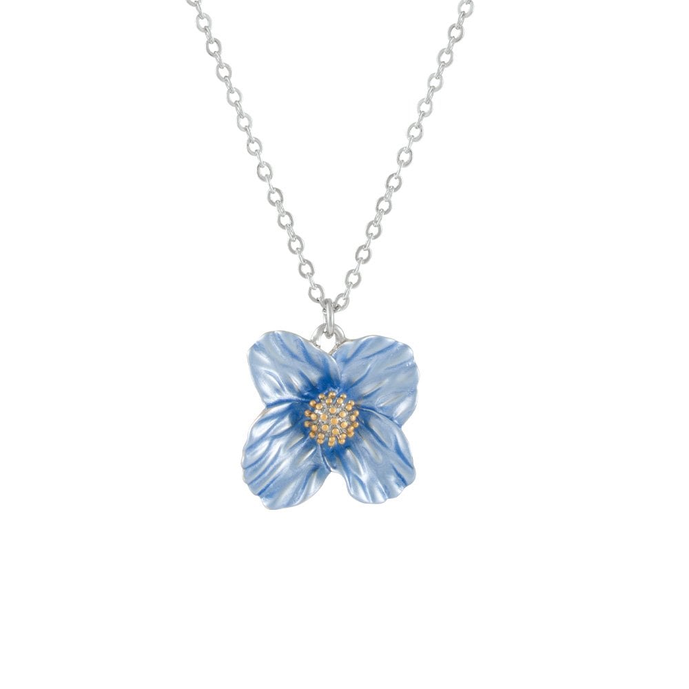 Blue Poppy Enamel Flower Pendant Necklace