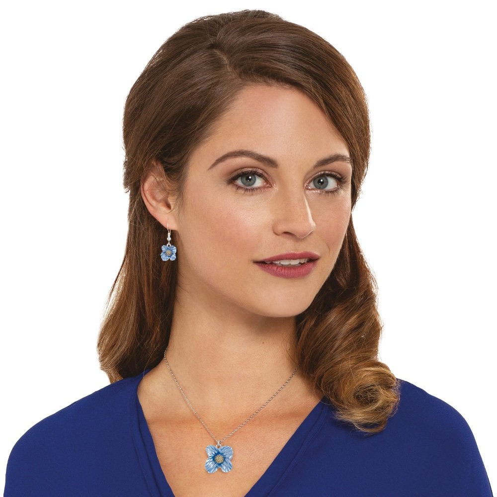 Blue Poppy Enamel Flower Pendant Necklace