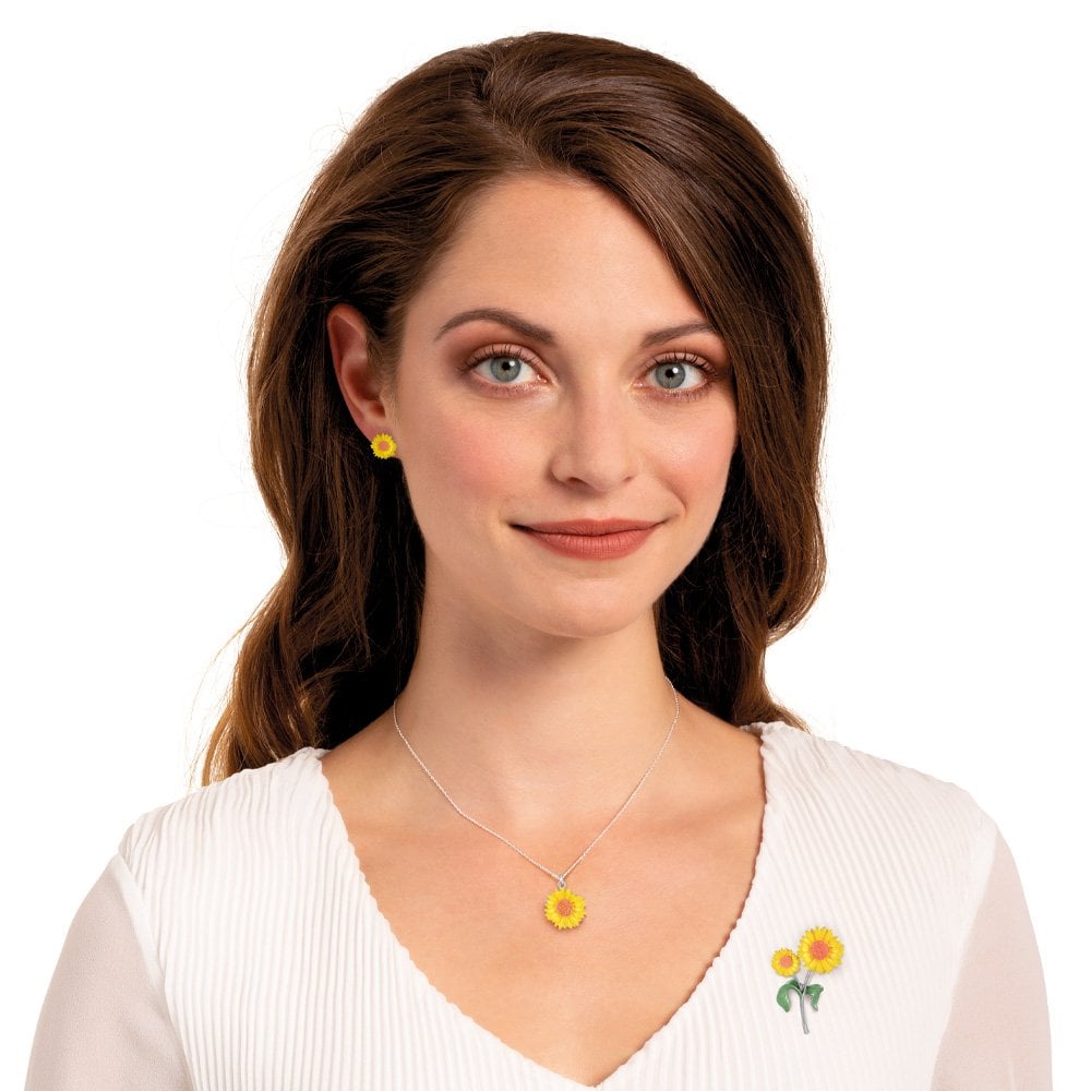 Maximilian Sunflower Yellow Enamel Flower Brooch