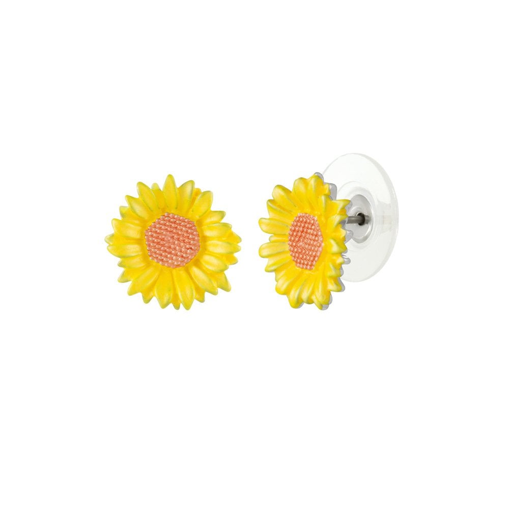 Maximilian Sunflower Yellow Enamel Flower Stud Pierced Earrings