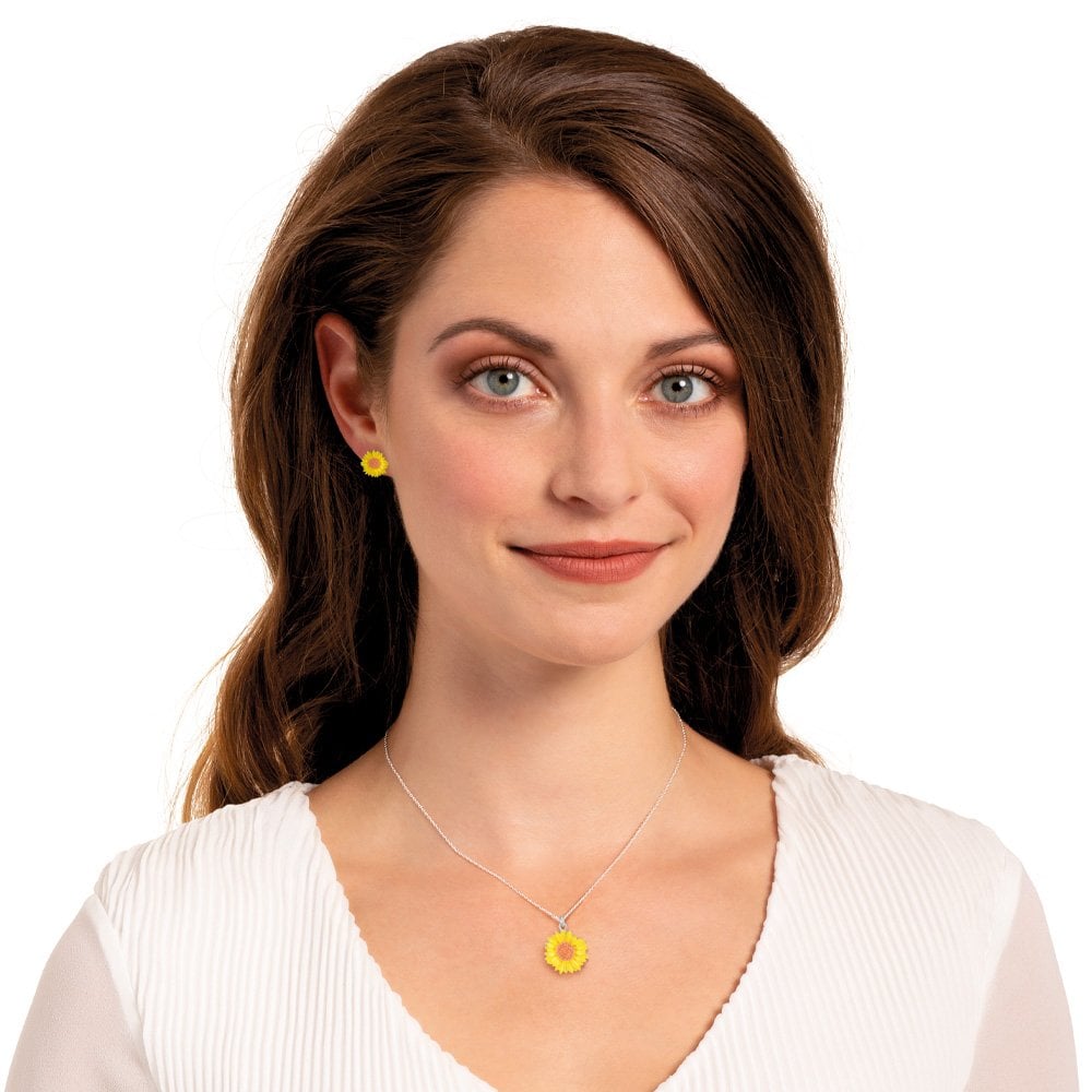 Maximilian Sunflower Yellow Enamel Flower Stud Pierced Earrings