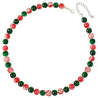Carnival Red and Green Czech Glass Crackle Bead Silver Tone Necklace