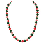 Carnival Red and Green Czech Glass Crackle Bead Silver Tone Long Necklace