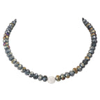 Majestic Dark Silver Crystal Statement Beaded Necklace