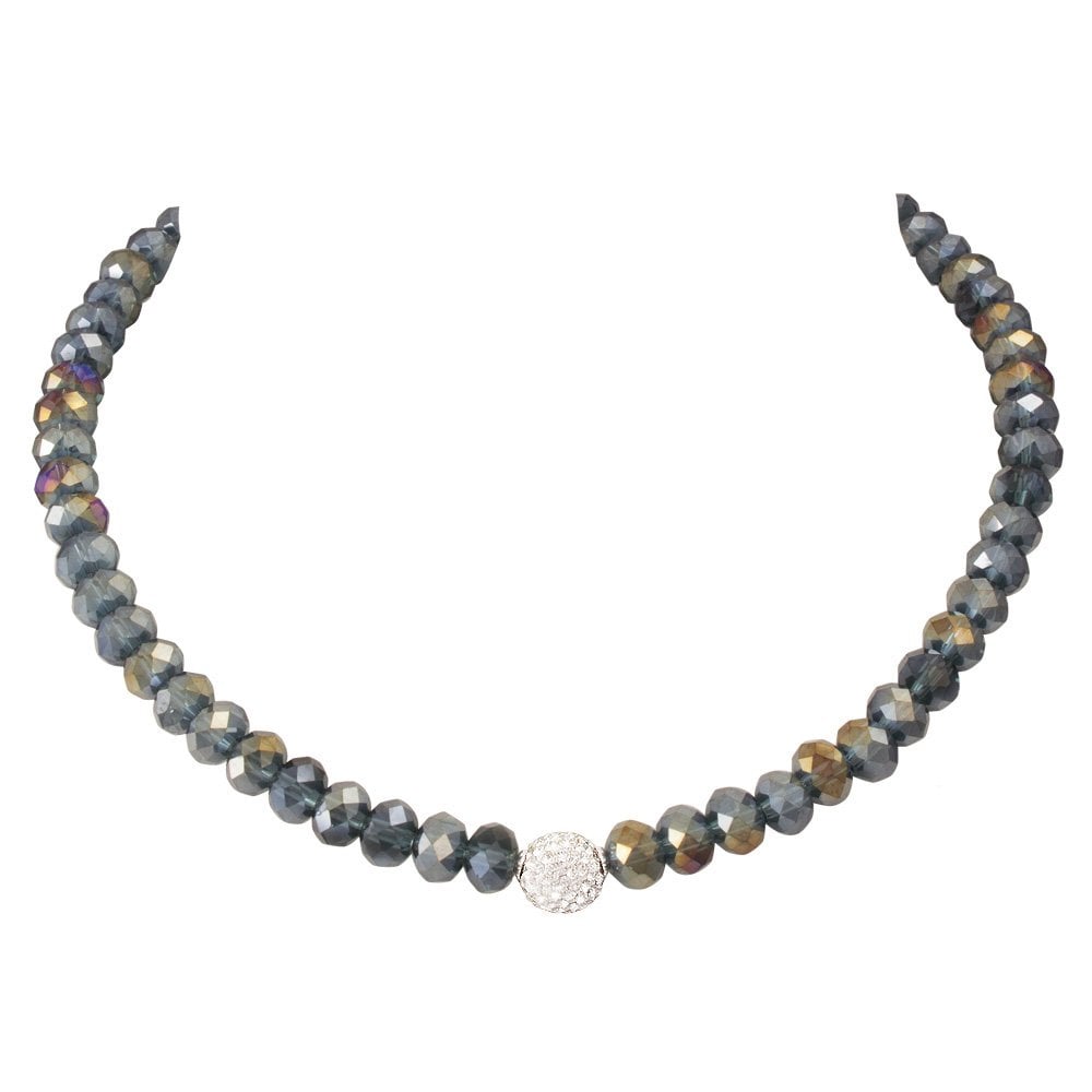 Majestic Dark Silver Crystal Statement Beaded Necklace