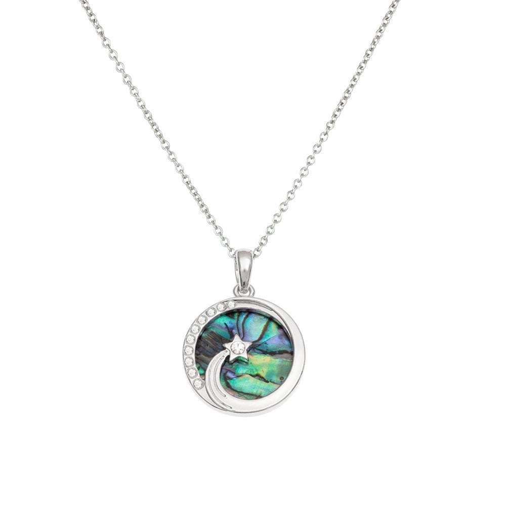 Shooting Star Paua Shell and Crystal Silver Tone Pendant
