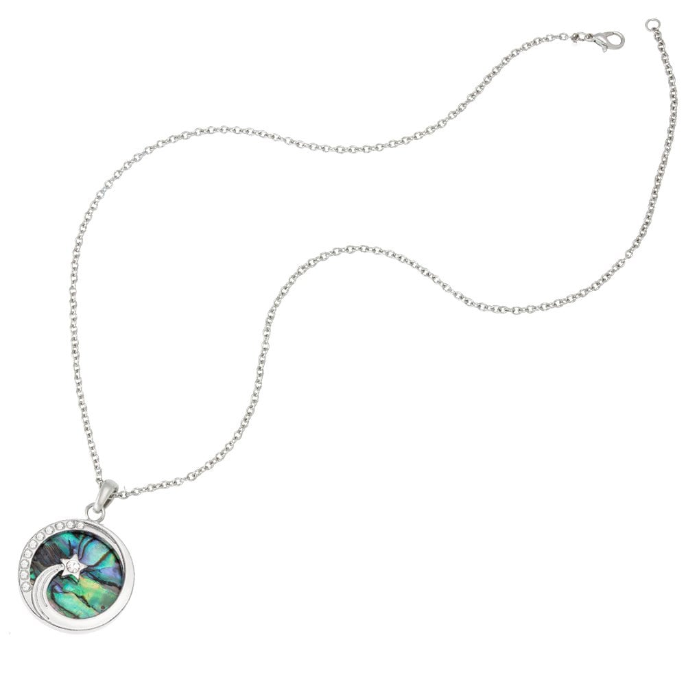 Shooting Star Paua Shell and Crystal Silver Tone Pendant