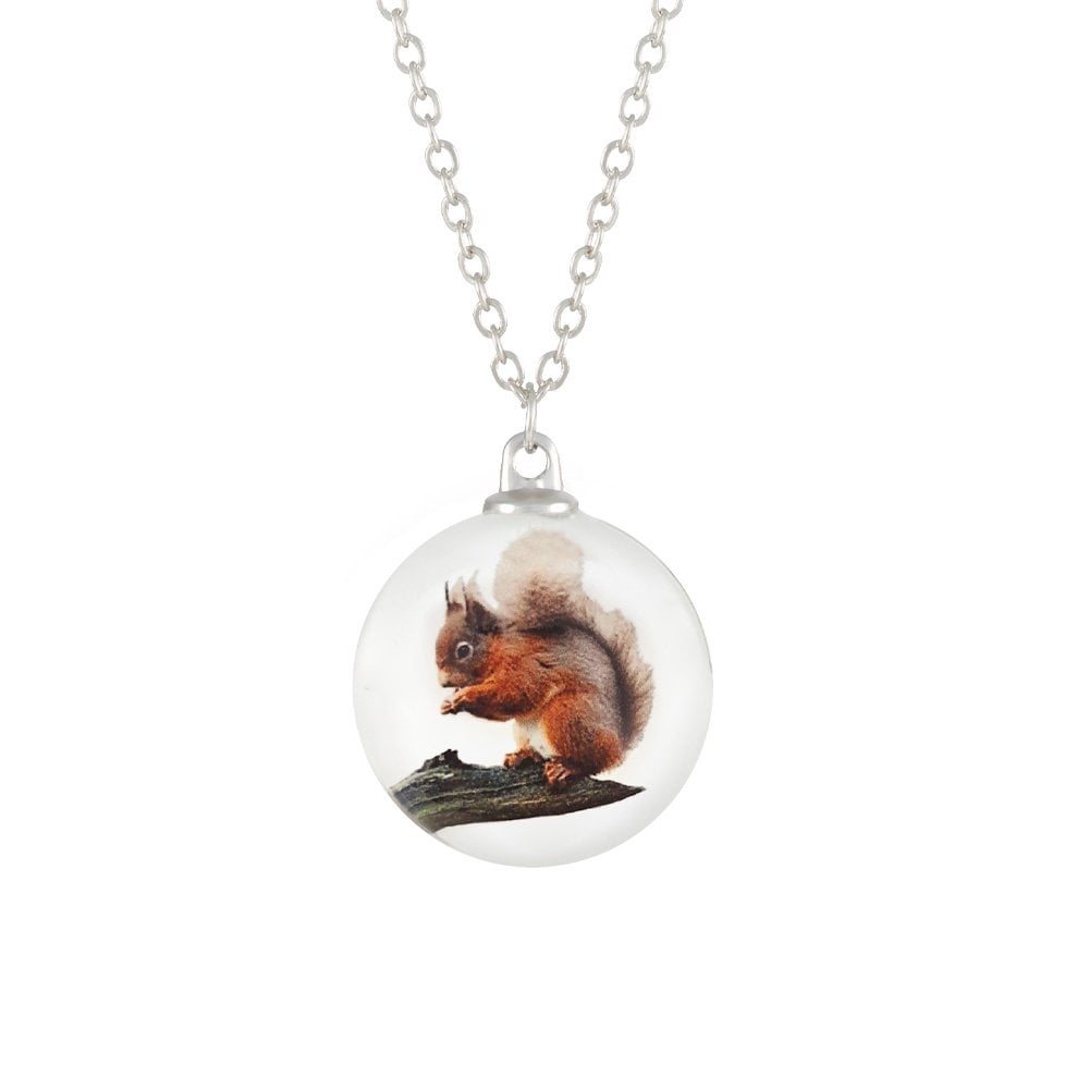 Furry Friends Double Sided Glass Silver Tone Red Squirrel Pendant