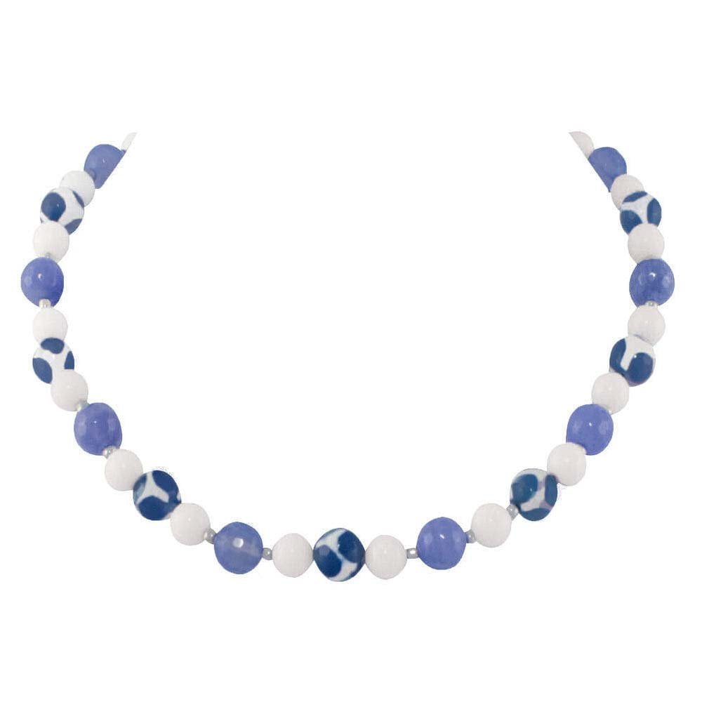 Portamento Blue Agate White Jade Beaded Necklace