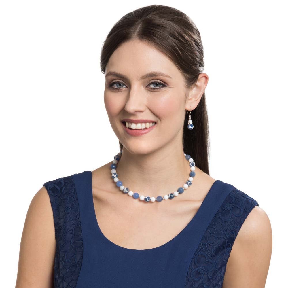 Portamento Blue Agate White Jade Beaded Necklace