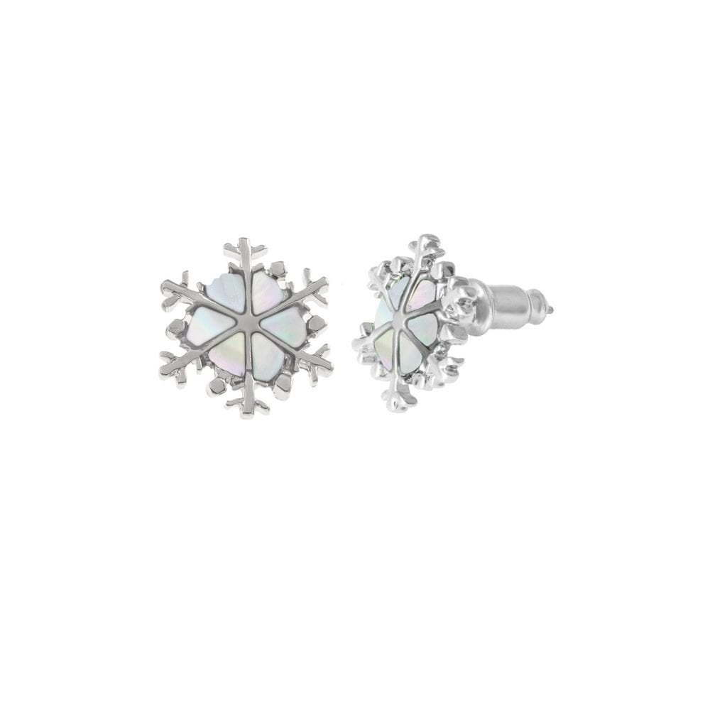 Snowflake Mother of Pearl Silver Tone Pierced Stud Earrings